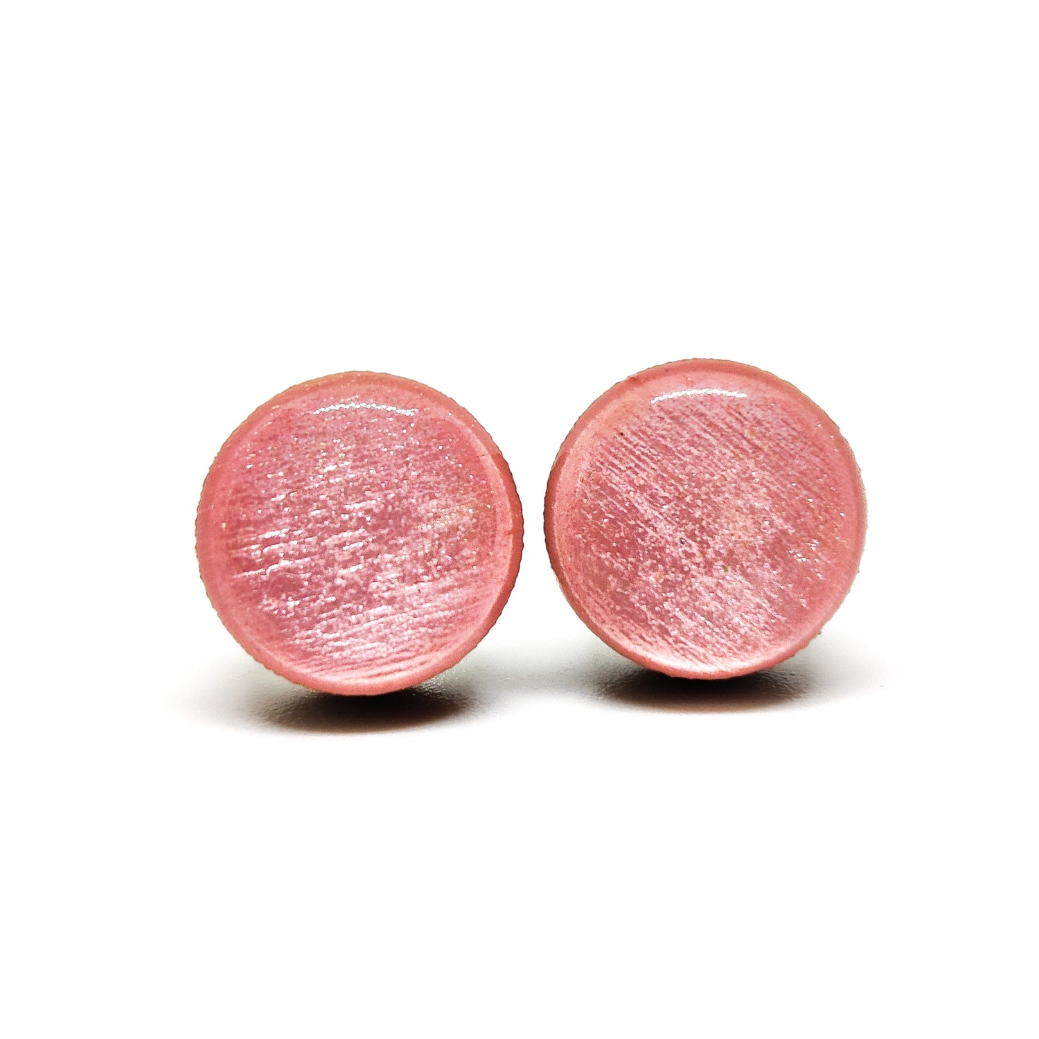 Pink Quartz Shimmer 10 mm Stud Earrings, Handmade, Stainless Steel Posts for Sensitive Ears - Candi Cove Designs