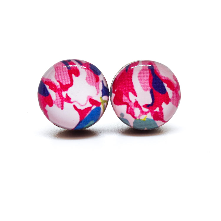 Stud Earrings, Watercolor Floral, 10 mm, Handmade, Stainless Steel Posts for Sensitive Ears - Candi Cove Designs