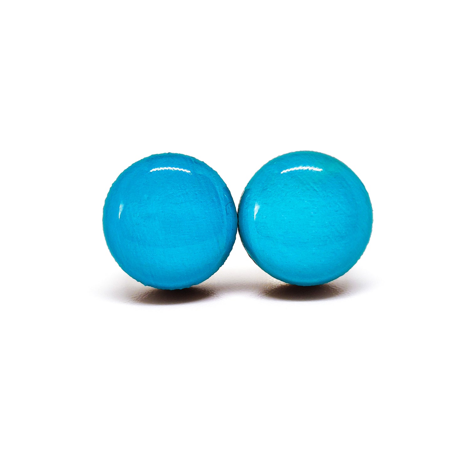 Stud Earrings, Sea Blue Green, 10 mm, Handmade, Stainless Steel Posts for Sensitive Ears - Candi Cove Designs