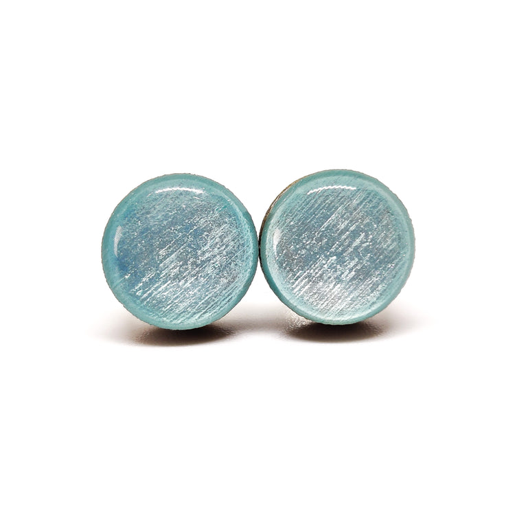 Stud Earrings, Ice Ice Blue Shimmer, 10 mm, Handmade, Stainless Steel Posts for Sensitive Ears - Candi Cove Designs