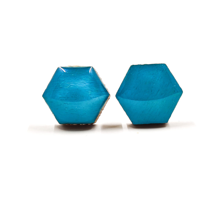 Desert Turquoise Hexagon 10 mm Stud Earrings, Handmade, Stainless Steel Posts for Sensitive Ears - Candi Cove Designs