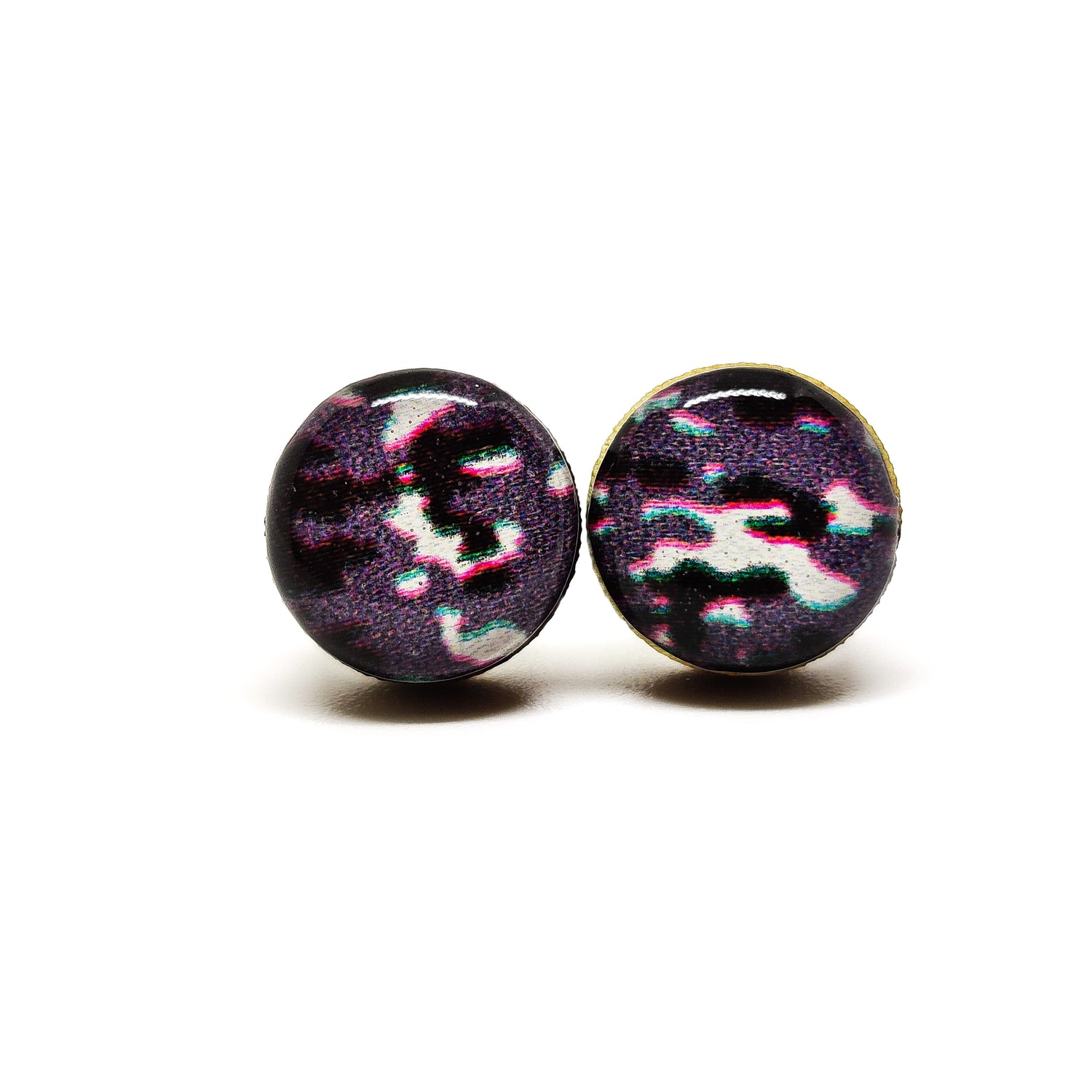 Stud Earrings, Snow Camo, 10 mm, Handmade, Stainless Steel Posts for Sensitive Ears - Candi Cove Designs