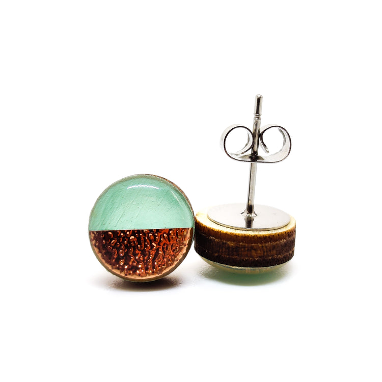 Mint and Rose Gold Faux Hammered Metal 10mm Stud Earrings, Handmade, Posts for Sensitive Ears - Candi Cove Designs