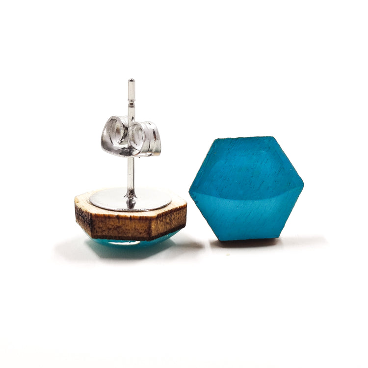 Desert Turquoise Hexagon 10 mm Stud Earrings, Handmade, Stainless Steel Posts for Sensitive Ears - Candi Cove Designs