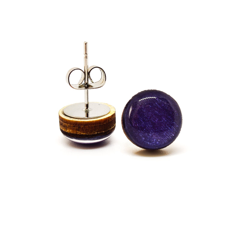 Stud Earrings, Deep Purple Shimmer, 10 mm, Handmade, Stainless Steel Posts for Sensitive Ears - Candi Cove Designs