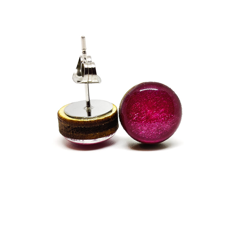 Stud Earrings, Bright Berry Shimmer, 10 mm, Handmade, Stainless Steel Posts for Sensitive Ears - Candi Cove Designs