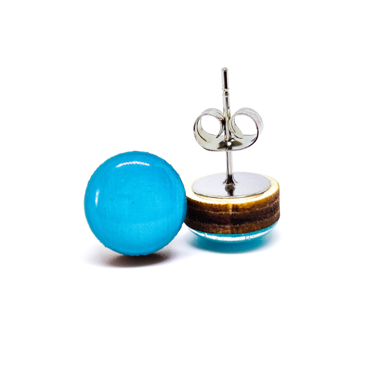 Stud Earrings, Sea Blue Green, 10 mm, Handmade, Stainless Steel Posts for Sensitive Ears - Candi Cove Designs