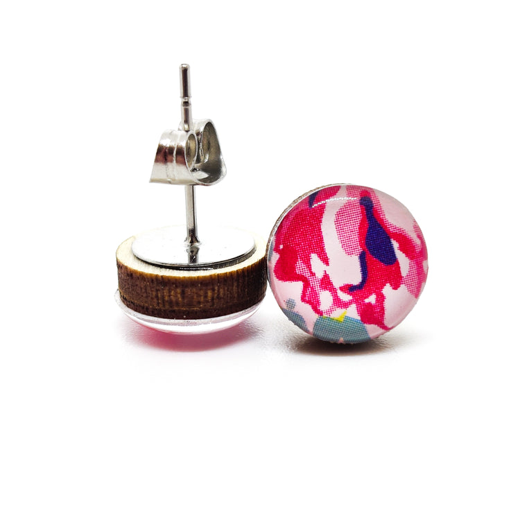 Stud Earrings, Watercolor Floral, 10 mm, Handmade, Stainless Steel Posts for Sensitive Ears - Candi Cove Designs