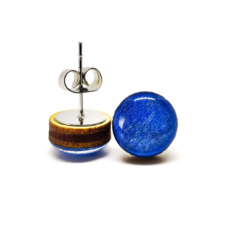 Stud Earrings, Deep Blue Ocean Shimmer, 10 mm, Handmade, Stainless Steel Posts for Sensitive Ears - Candi Cove Designs