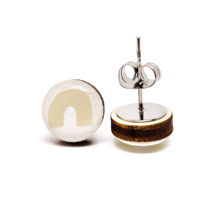 Stud Earrings, Beige Rainbow, 10 mm, Handmade, Stainless Steel Posts for Sensitive Ears - Candi Cove Designs