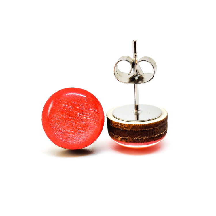 Stud Earrings, Peachy Coral Shimmer, 10 mm, Handmade, Stainless Steel Posts for Sensitive Ears - Candi Cove Designs