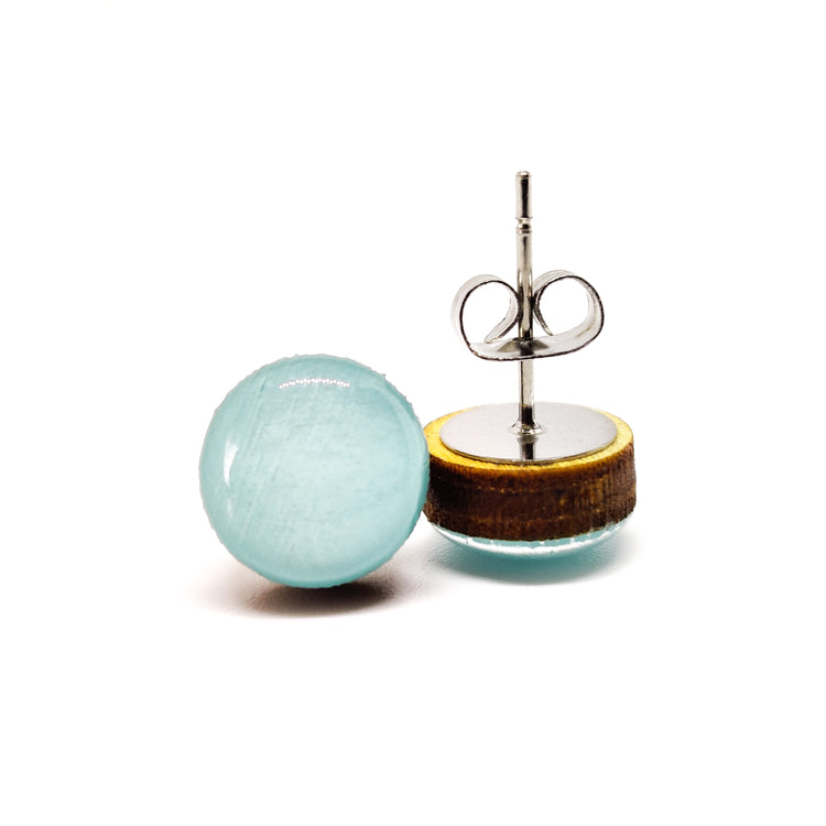 Stud Earrings, Light Spa Blue, 10 mm, Handmade, Stainless Steel Posts for Sensitive Ears - Candi Cove Designs
