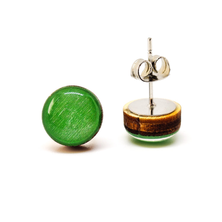 Stud Earrings, Bright Jade Green Shimmer, 10 mm, Handmade, Stainless Steel Posts for Sensitive Ears - Candi Cove Designs