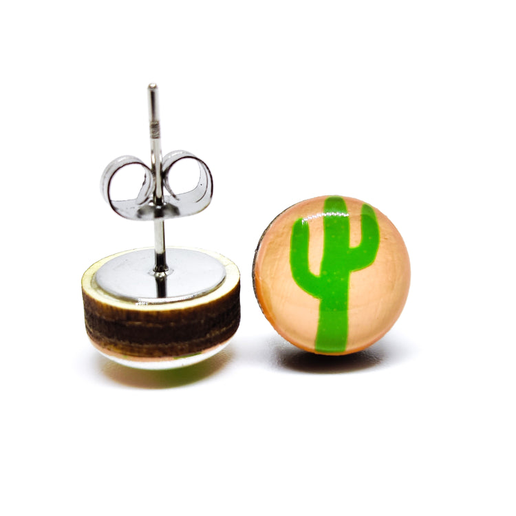 Stud Earrings, Cactus Sunset, 10 mm, Handmade, Stainless Steel Posts for Sensitive Ears - Candi Cove Designs