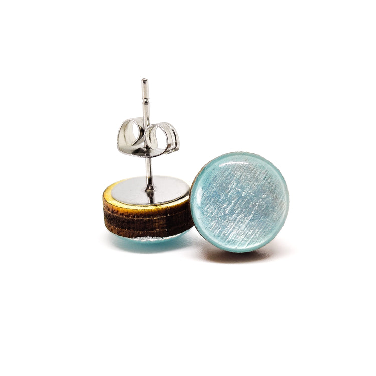 Stud Earrings, Ice Ice Blue Shimmer, 10 mm, Handmade, Stainless Steel Posts for Sensitive Ears - Candi Cove Designs