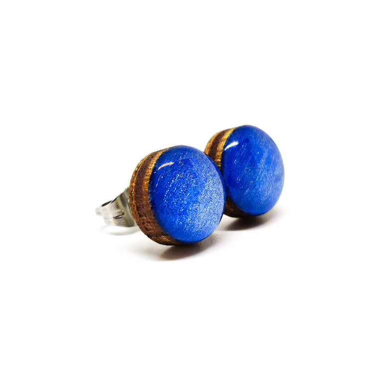 Stud Earrings, Deep Blue Ocean Shimmer, 10 mm, Handmade, Stainless Steel Posts for Sensitive Ears - Candi Cove Designs