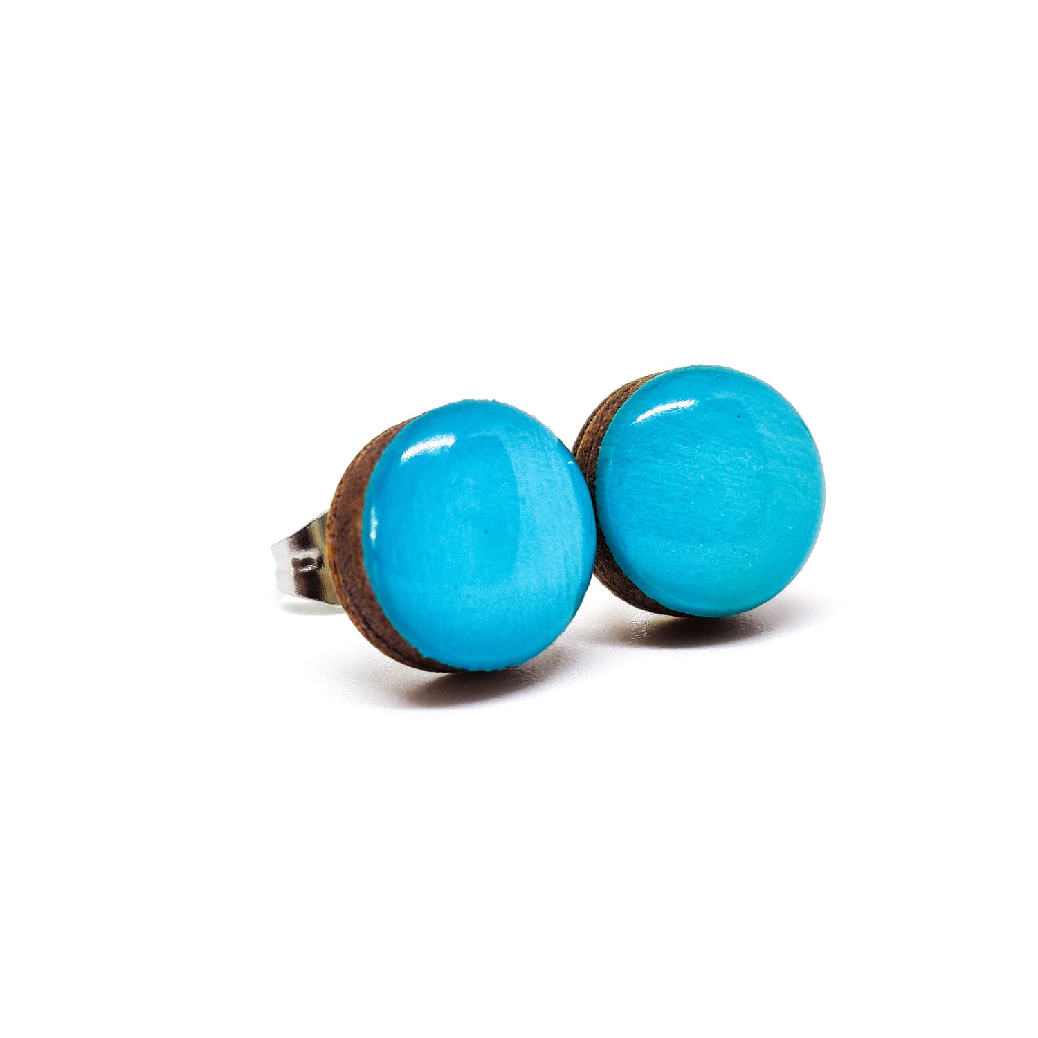 Stud Earrings, Sea Blue Green, 10 mm, Handmade, Stainless Steel Posts for Sensitive Ears - Candi Cove Designs