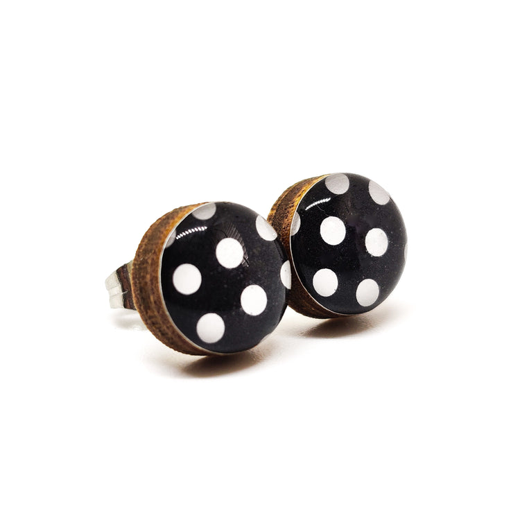 Black and White Polka Dot Candi Cove Designs Fashion earrings Studs small earrings Studs for ears Everyday Simple Stud Earrings for Women and Girls with Sensitive Ears ear rings