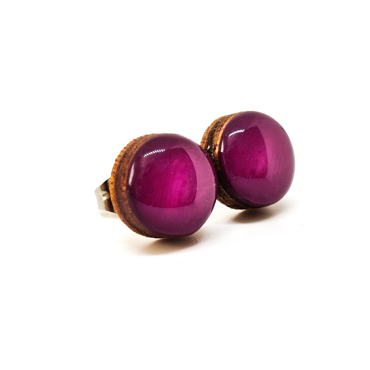 Stud Earrings, Plum Purple, 10 mm, Handmade, Stainless Steel Posts for Sensitive Ears - Candi Cove Designs