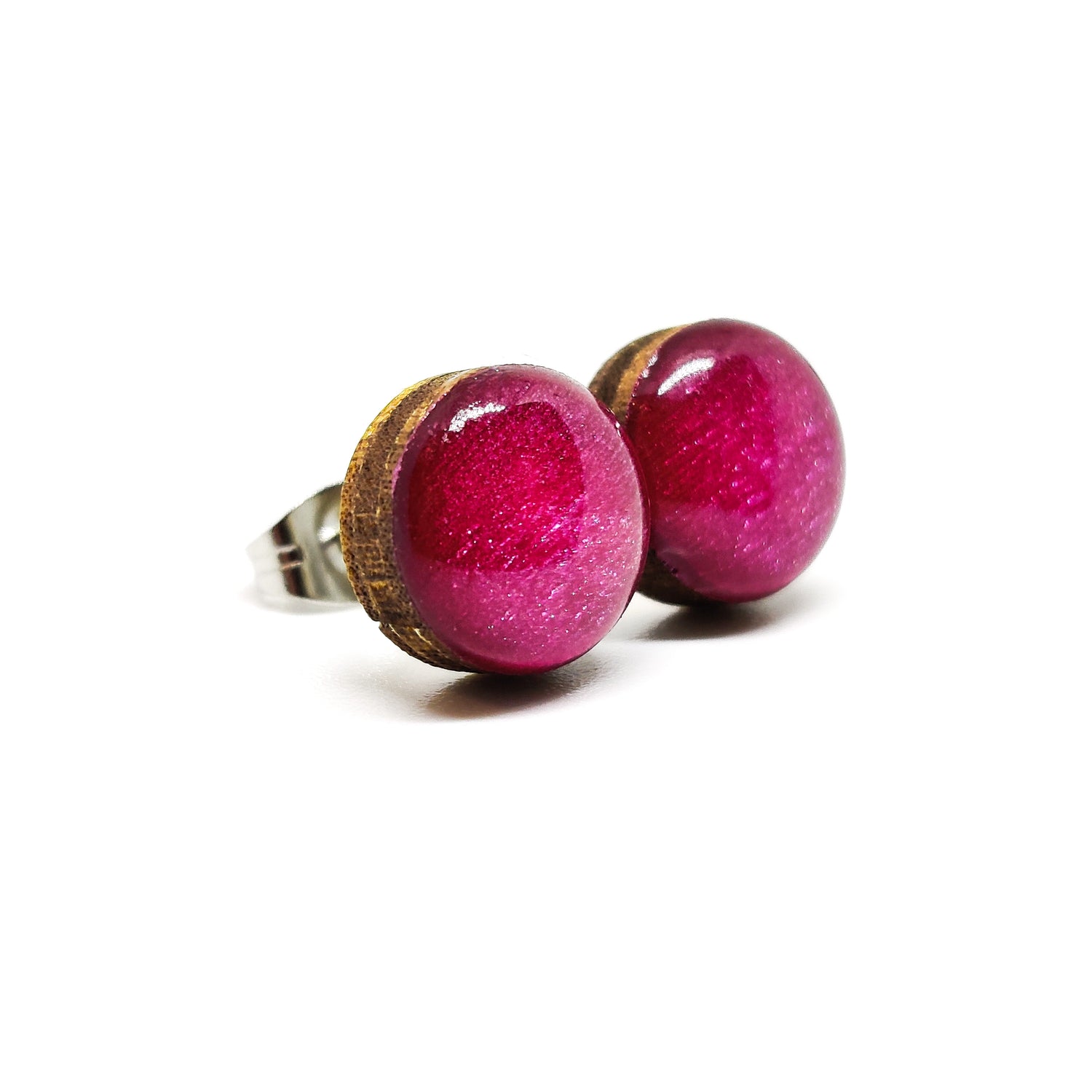 Stud Earrings, Bright Berry Shimmer, 10 mm, Handmade, Stainless Steel Posts for Sensitive Ears - Candi Cove Designs