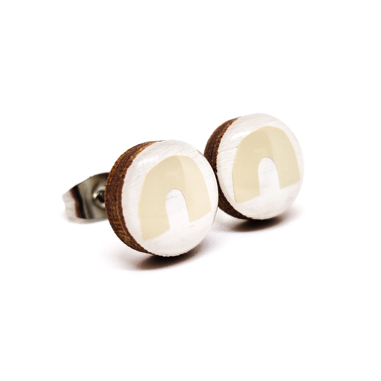 Stud Earrings, Beige Rainbow, 10 mm, Handmade, Stainless Steel Posts for Sensitive Ears - Candi Cove Designs