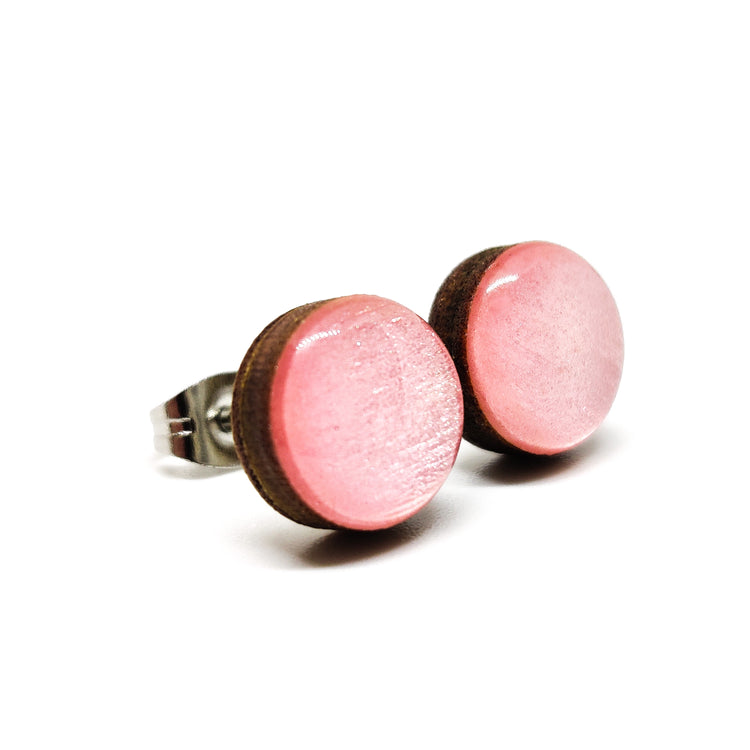 Pink Quartz Shimmer 10 mm Stud Earrings, Handmade, Stainless Steel Posts for Sensitive Ears - Candi Cove Designs