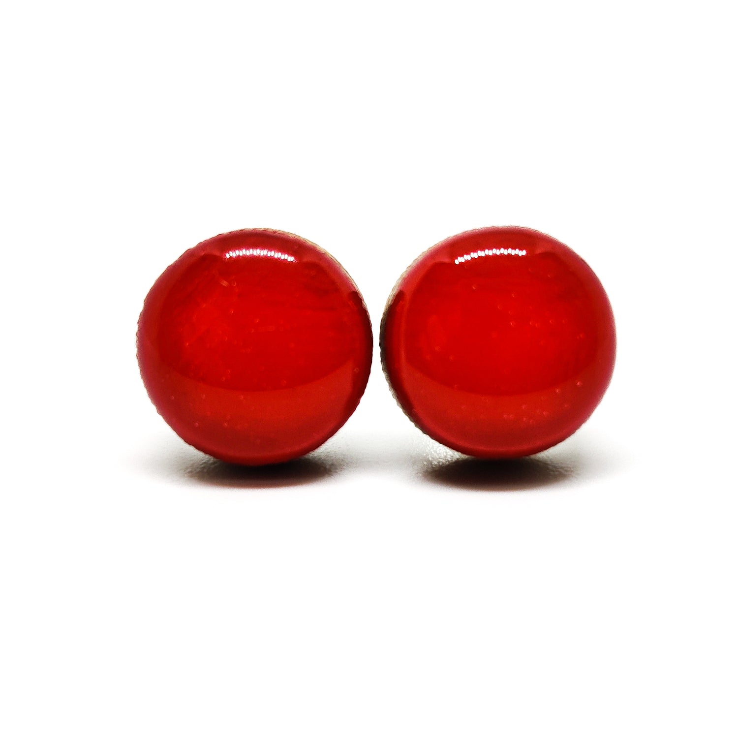 Stud Earrings, Lipstick Red, 10 mm, Handmade, Stainless Steel Posts for Sensitive Ears - Candi Cove Designs