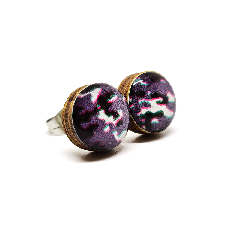 Stud Earrings, Snow Camo, 10 mm, Handmade, Stainless Steel Posts for Sensitive Ears - Candi Cove Designs