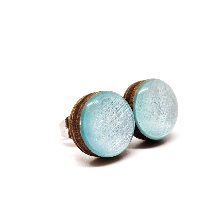 Stud Earrings, Ice Ice Blue Shimmer, 10 mm, Handmade, Stainless Steel Posts for Sensitive Ears - Candi Cove Designs
