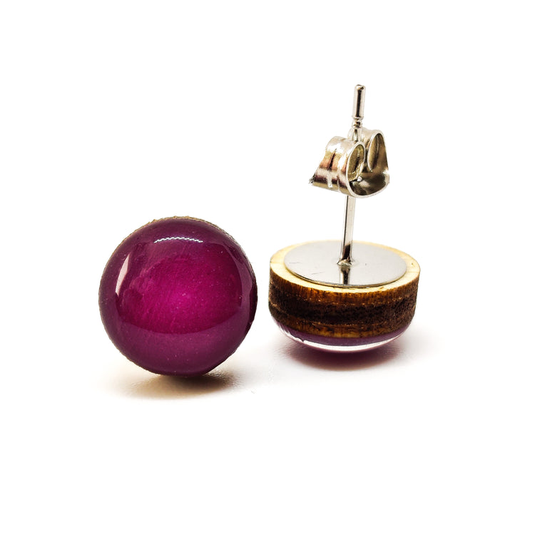 Stud Earrings, Plum Purple, 10 mm, Handmade, Stainless Steel Posts for Sensitive Ears - Candi Cove Designs
