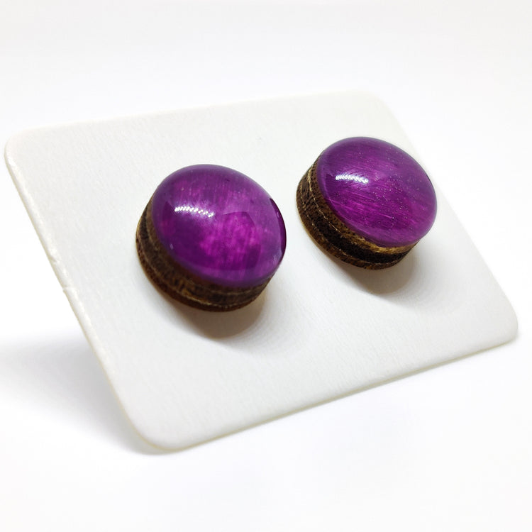 Stud Earrings, African Violet Purple, 10 mm, Handmade, Stainless Steel Posts for Sensitive Ears - Candi Cove Designs violet earrings, purple earrings for women studs, purple stud earrings, purple button earrings, African earrings for women, purple flat back earrings, purple post earrings, vibrant earrings, violet big studs, purple circle stud earrings, vibrant stud earrings,