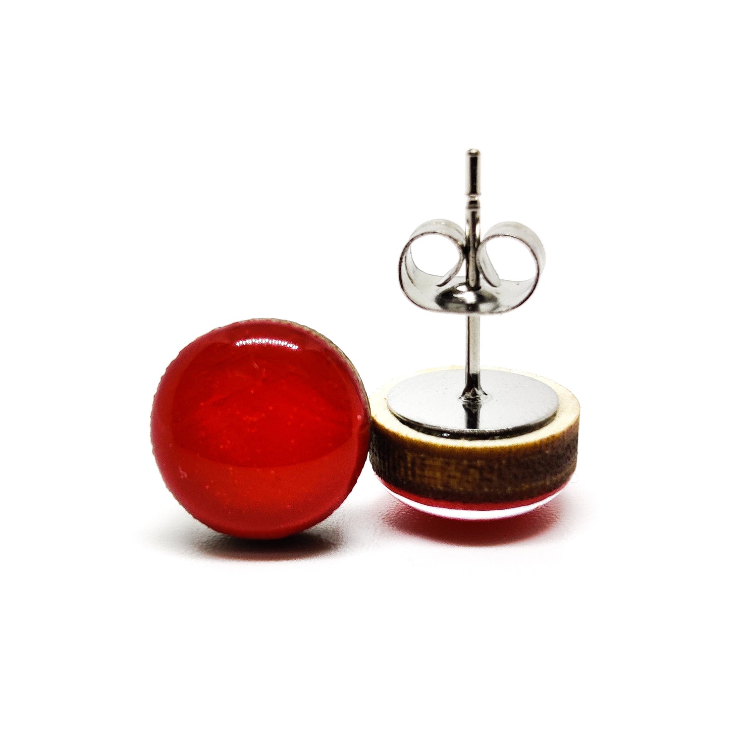 Stud Earrings, Lipstick Red, 10 mm, Handmade, Stainless Steel Posts for Sensitive Ears - Candi Cove Designs