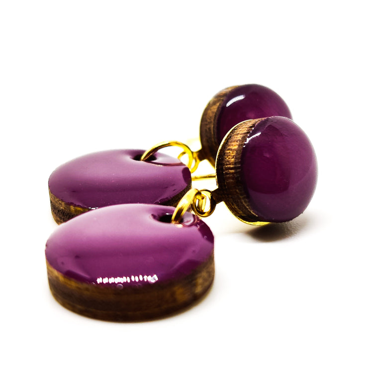 Mini Drop Earrings, Plum Purple, Handmade, Stainless Steel Posts for Sensitive Ears - Candi Cove Designs