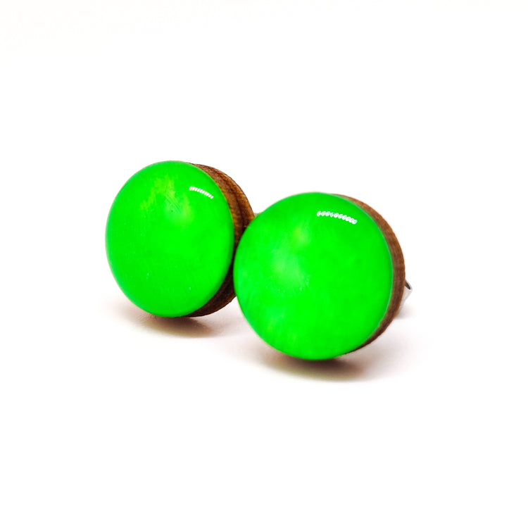 Stud Earrings, Neon Green, 10 mm, Handmade, Stainless Steel Posts for Sensitive Ears - Candi Cove Designs