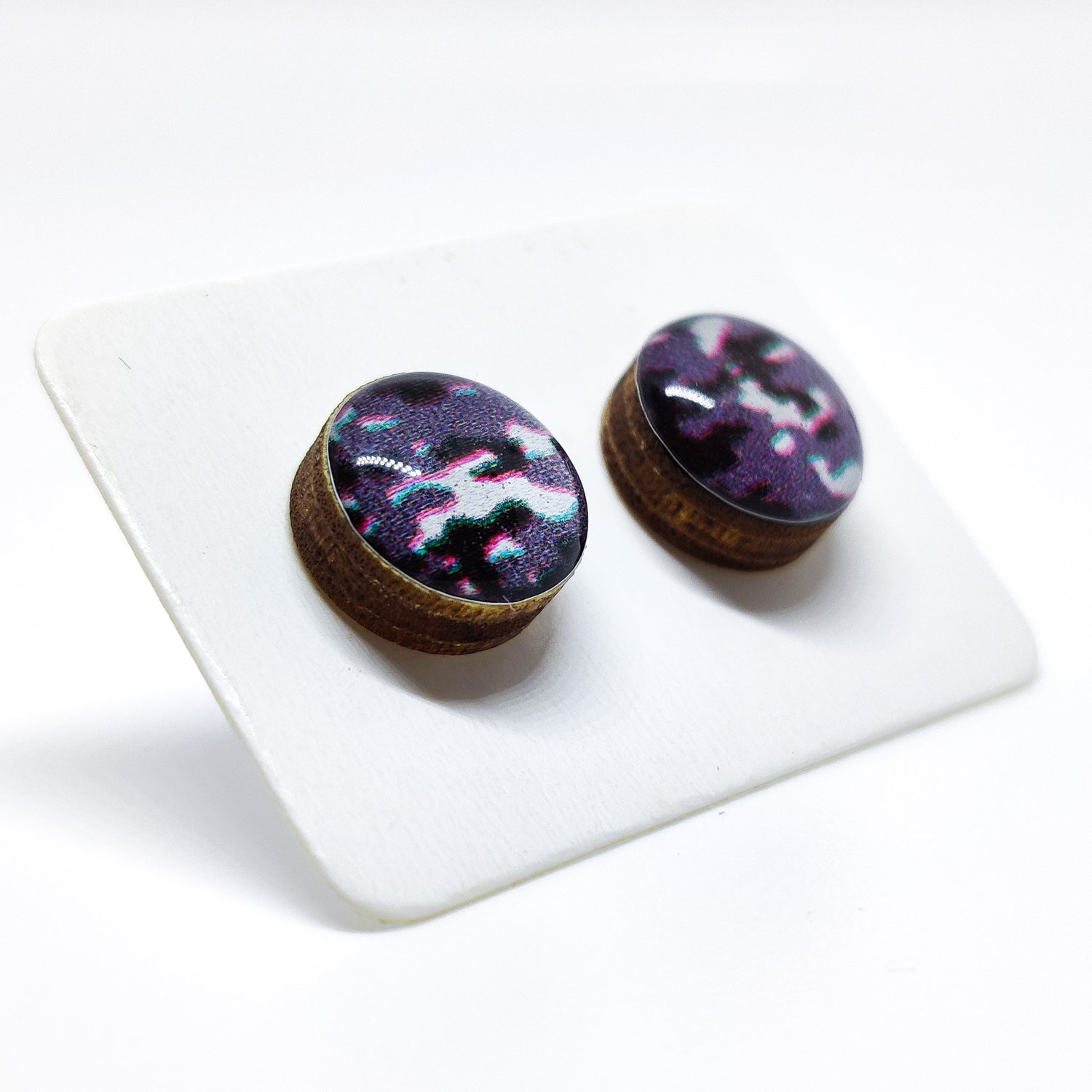 Stud Earrings, Snow Camo, 10 mm, Handmade, Stainless Steel Posts for Sensitive Ears - Candi Cove Designs