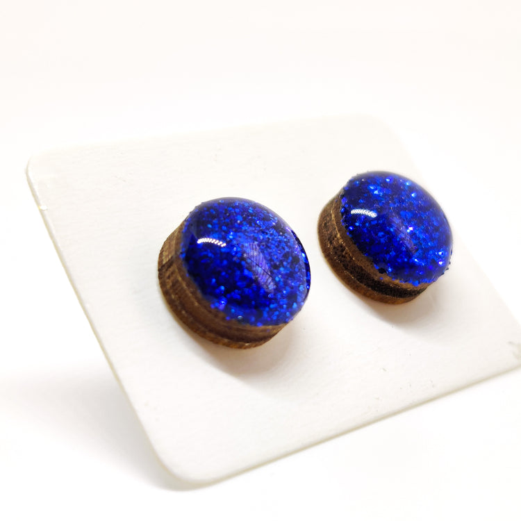 Royal Blue Sparkle 10 mm Stud Earrings Handmade, Stainless Steel Posts for Sensitive Ears - Candi Cove Designs