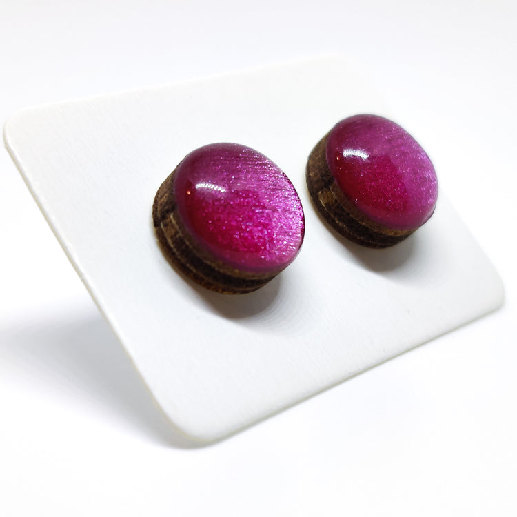 Stud Earrings, Bright Berry Shimmer, 10 mm, Handmade, Stainless Steel Posts for Sensitive Ears - Candi Cove Designs