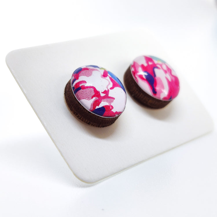 Stud Earrings, Watercolor Floral, 10 mm, Handmade, Stainless Steel Posts for Sensitive Ears - Candi Cove Designs