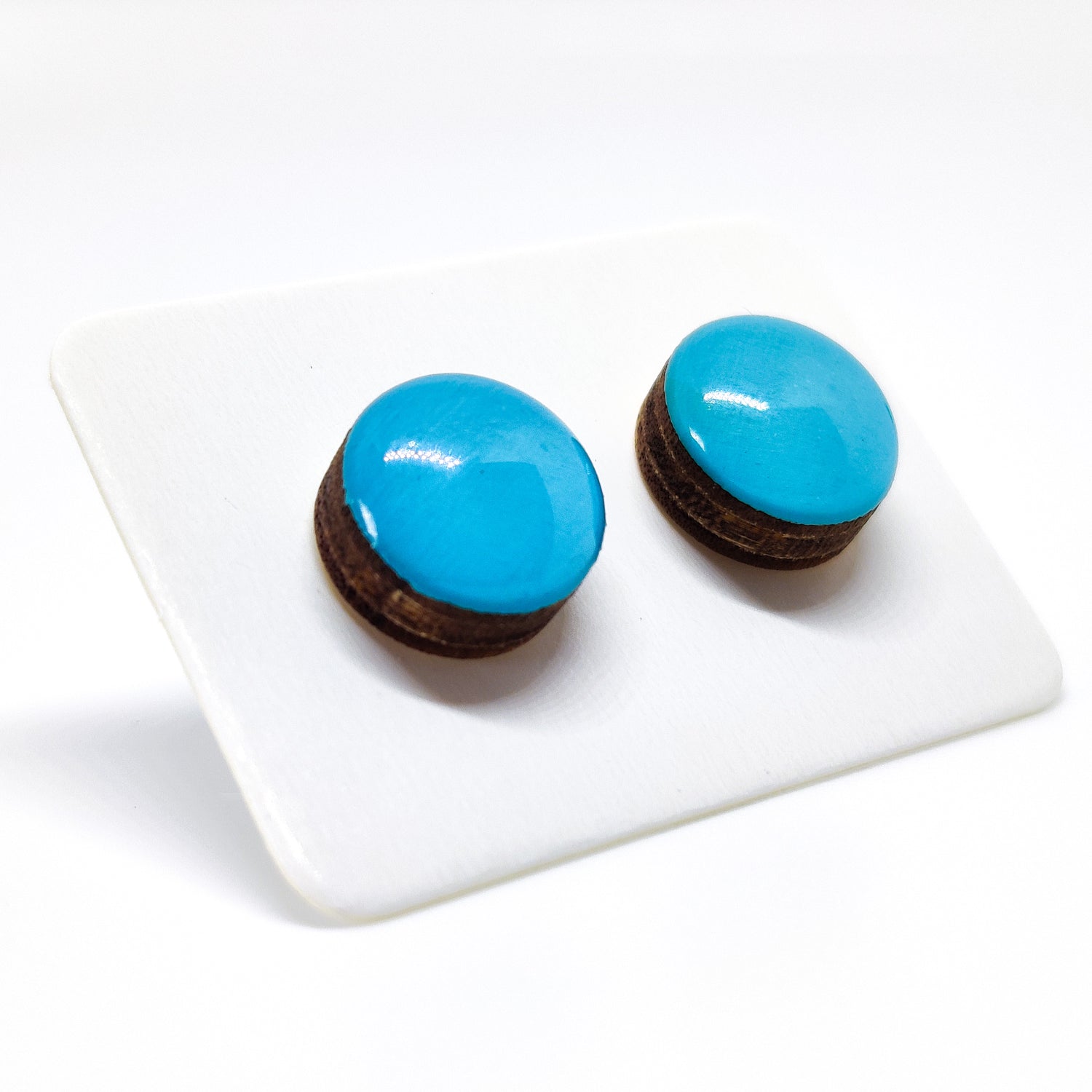 Stud Earrings, Sea Blue Green, 10 mm, Handmade, Stainless Steel Posts for Sensitive Ears - Candi Cove Designs