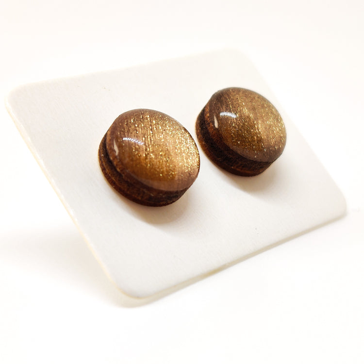Stud Earrings, Carmel Espresso Shimmer, 10 mm, Handmade, Stainless Steel Posts for Sensitive Ears - Candi Cove Designs