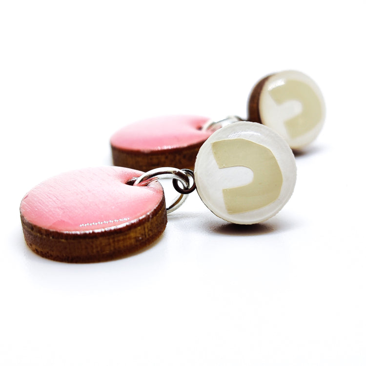 Mini Drop Earrings, Beige Rainbow and Pink Shimmer, Handmade, Stainless Steel Posts for Sensitive Ears - Candi Cove Designs