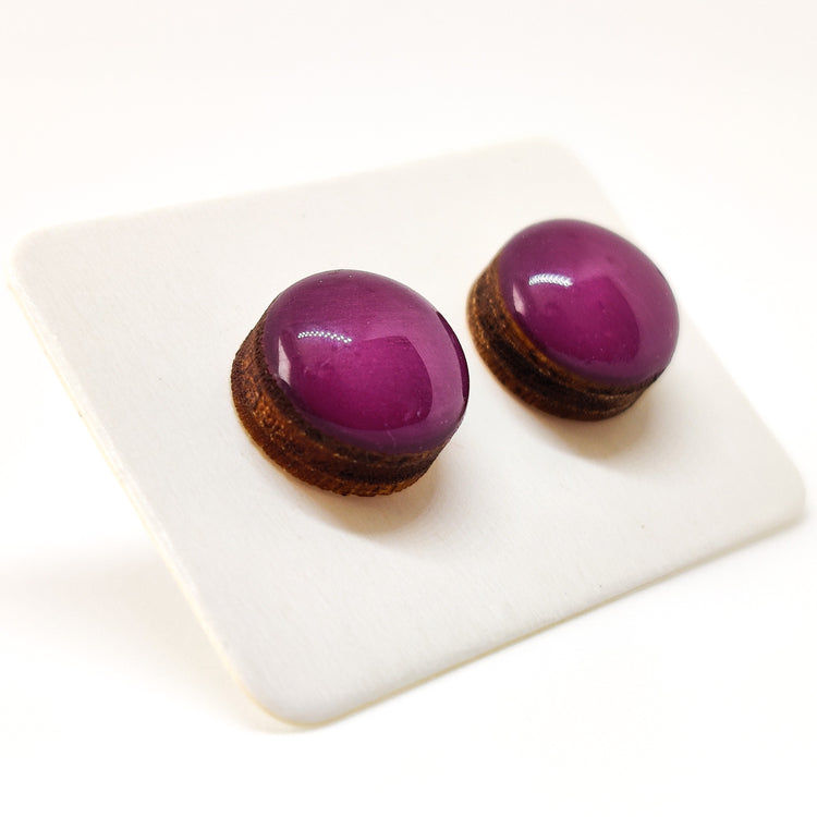 Stud Earrings, Plum Purple, 10 mm, Handmade, Stainless Steel Posts for Sensitive Ears - Candi Cove Designs
