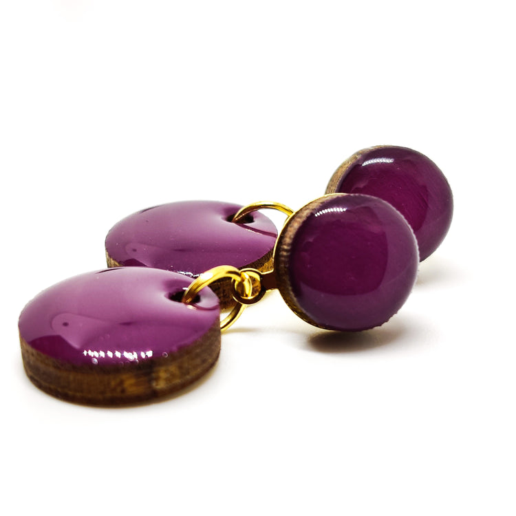 Mini Drop Earrings, Plum Purple, Handmade, Stainless Steel Posts for Sensitive Ears - Candi Cove Designs