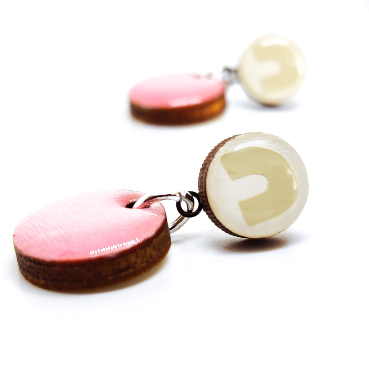 Mini Drop Earrings, Beige Rainbow and Pink Shimmer, Handmade, Stainless Steel Posts for Sensitive Ears - Candi Cove Designs