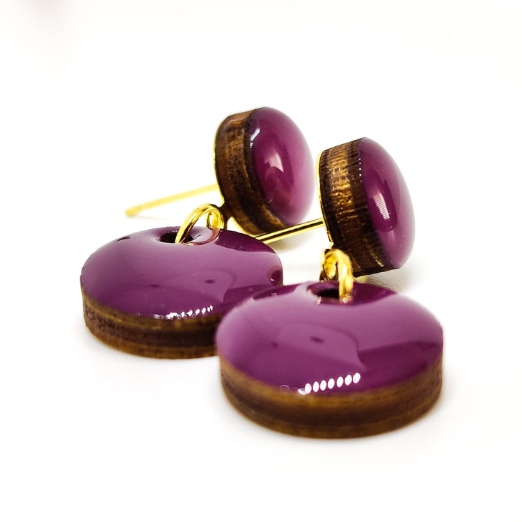 Mini Drop Earrings, Plum Purple, Handmade, Stainless Steel Posts for Sensitive Ears - Candi Cove Designs