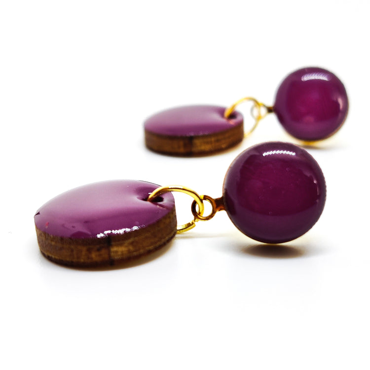 Mini Drop Earrings, Plum Purple, Handmade, Stainless Steel Posts for Sensitive Ears - Candi Cove Designs