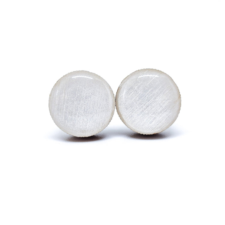 Stud Earrings, Pearl White Shimmer, 10 mm, Handmade, Stainless Steel Posts for Sensitive Ears - Candi Cove Designs