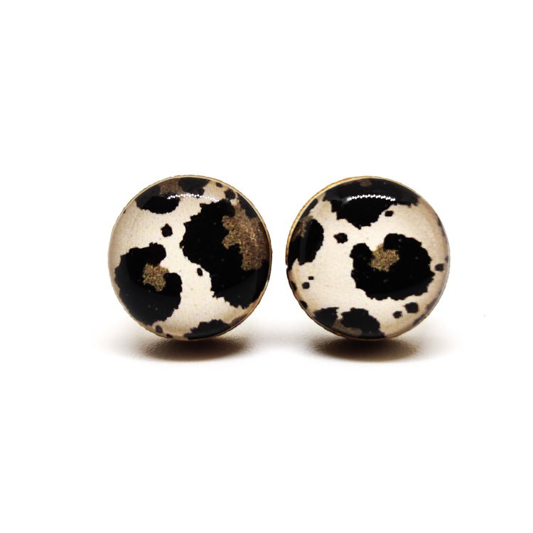 Black and Gray Leopard Print Animal Print Candi Cove Designs Fashion earrings Studs small earrings Studs for ears Everyday Simple Stud Earrings for Women and Girls with Sensitive Ears ear rings