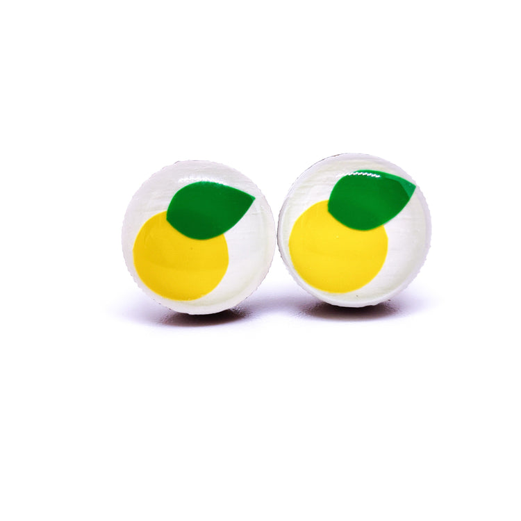 Stud Earrings, Lemon, 10 mm, Handmade, Stainless Steel Posts for Sensitive Ears - Candi Cove Designs