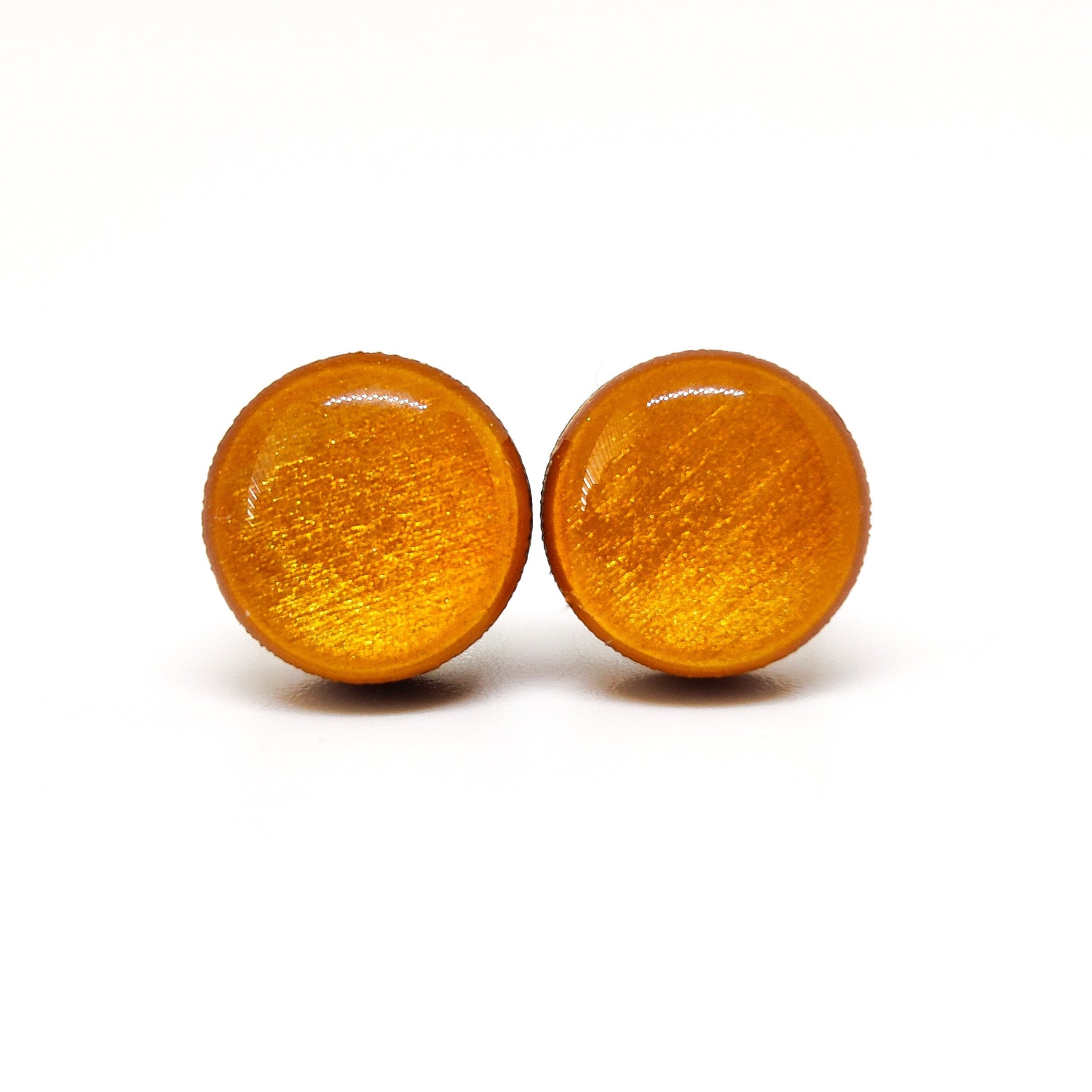 Stud Earrings, Gold Shimmer, 10 mm, Handmade, Stainless Steel Posts for Sensitive Ears - Candi Cove Designs